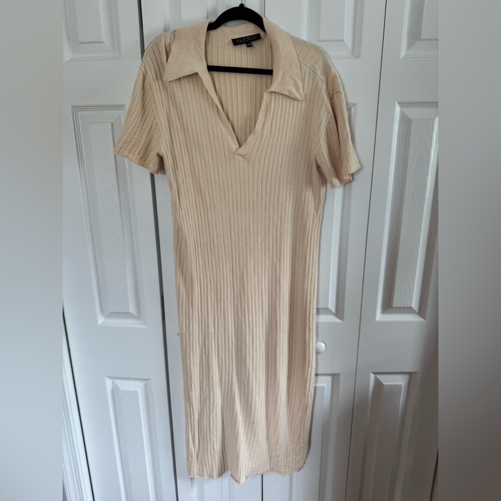 Eloquii Knit Sweater Short Sleeve Polo Midi Dress tan/beige size 14/16 XL